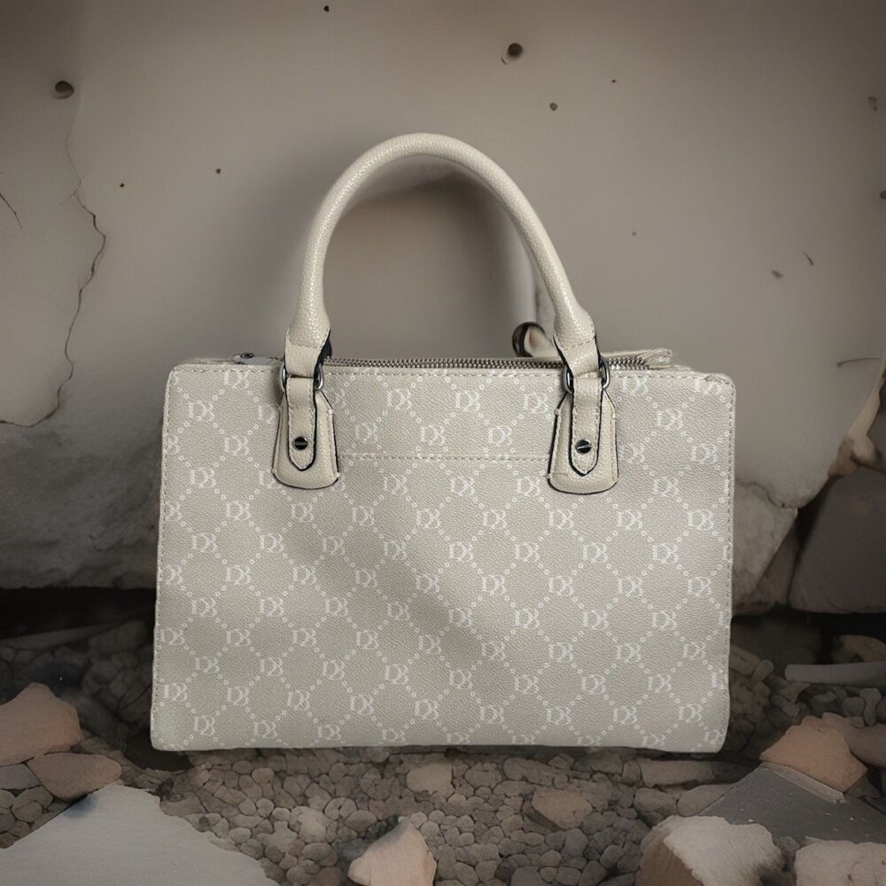 Dana Buchman Ivory Floral Satchel Handbag Purse Faux Leather Medium Spring Style - Picture 2 of 7